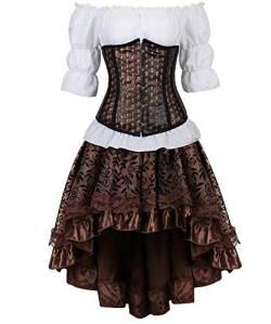 Josamogre Steampunk Corsagenkleid leder unterbrust Corsage korsett Kostüm kleider rock Schädel Bluse Halloween piraten Blau 6XL von Josamogre