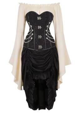 Josamogre Steampunk Korsett Kleid Sexy Corsage Bustier Corsagenkleid Spitze Kostüm Burlesque Damen Gothic Vintage Retro Pirat Schwarz 4XL von Josamogre