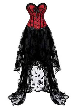 Josamogre corsagenkleid vollbrust kleid corsage bustier korsett kleider spitze lang asymmetrisch rock tüllrock halloween Rot Schwarz 4XL von Josamogre