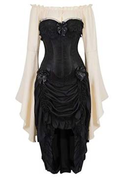 Josamogre korsett Corsagenkleid Corsage Kostüm mit asymmetrischer Spitzenrock und Bluse für Karneval Fasching Halloween 3-teiliges Set Khaki Black 2xl von Josamogre