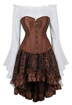 Josamogre korsett Corsagenkleid Corsage bustiers kleid vollbrust Spitzenrock und Bluse für Karneval Spitzenrock 3-teiliges Set White Brown l von Josamogre