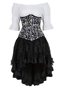 Josamogre korsett Corsagenkleid Corsage kleid elegant Kostüm underbust Spitzenrock und Bluse für Karneval 3 teiliges Set Schwarz 2XL von Josamogre