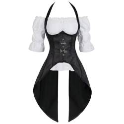 Josamogre korsett Top Bluse Set Corset Unterbrust Long Steampunk Neckholder Outfits für Frauen Exotic Gothic Halloween Schwarz 4XL von Josamogre