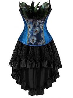 Josamogre korsett kleid corsage korsage Corsagenkleid rock pfau feder damen vollbrust bustier sexy gothic burlesque Blau 2xl von Josamogre