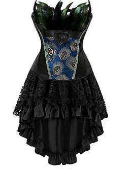 Josamogre korsett kleid corsage korsage Corsagenkleid rock pfau feder damen vollbrust bustier sexy gothic burlesque Schwarz 6XL von Josamogre