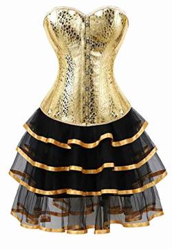 Josamogre korsett leder kleider corsage tutu korsettkleid rock spitze burlesque große größe damen frauen kostüm Gold S von Josamogre