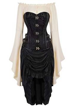 Josamogre steampunk korsett damen corsage kleid rock blusen 3 teilig gothic sexy karneval pirat frauen schwarz L von Josamogre