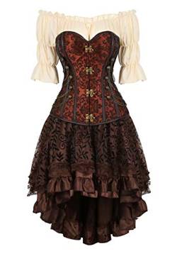 Josamogre steampunk korsett kleid Corsage korsage sexy top set Corsagenkleid korsettkleid Damen Gothicpirat frauen Braun 6XL von Josamogre