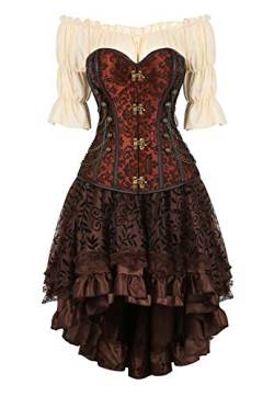 Josamogre steampunk korsett kleid Corsage korsage sexy top set Corsagenkleid korsettkleid Damen Gothicpirat frauen Braun s von Josamogre