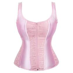 Korsett Corsage Top Damen Corset Mit Träger Elegant Hosenträger Reißverschluss Vintage Rosa XL von Josamogre