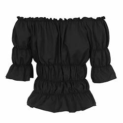 Mittelalter Kleidung Bluse Damen Kostüm Gothic T-Shirt Tops Sommer elegant sexy Vintage RETR Halloween Cosplay schwarz M von Josamogre