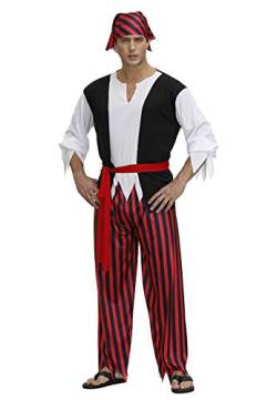 Piraten kostüm Herren piratenkostüm Kopftuch Oberteil Hose gürtel Weste Wikinger Karneval Cosplay Halloween rot 2XL von Josamogre