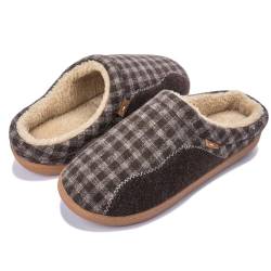 Josaywin Herren Hausschuhe Winter Pantoffeln Warme Plüsch Plaid Hüttenschuhe Rutschfeste Filz Winterhausschuhe Pantoffeln für Drinnen Draussen Braun 4142 EU von Josaywin