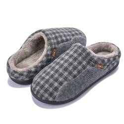 Josaywin Herren Hausschuhe Winter Pantoffeln Warme Plüsch Plaid Hüttenschuhe Rutschfeste Filz Winterhausschuhe Pantoffeln für Drinnen Draussen Grau 4748 EU von Josaywin