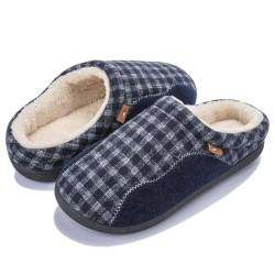 Josaywin Herren Hausschuhe Winter Pantoffeln Warme Plüsch Plaid Hüttenschuhe Rutschfeste Filz Winterhausschuhe Pantoffeln für Drinnen Draussen Marine 4546 EU von Josaywin