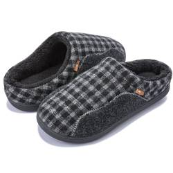 Josaywin Herren Hausschuhe Winter Pantoffeln Warme Plüsch Plaid Hüttenschuhe Rutschfeste Filz Winterhausschuhe Pantoffeln für Drinnen Draussen Schwarz 4142 EU von Josaywin