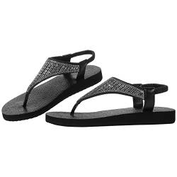 Josaywin Yoga Sandalen Damen Sommer Sandalen Flach mit Glitzer Flip Flops Elegant Frauen Bequem Strandsandalen Zehentrenner Schwarz Weiß Größe 39 von Josaywin