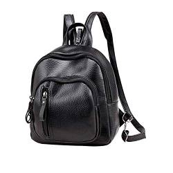 Mini-Rucksack, klassischer PU-Leder-Reise-Tagesrucksack, Schultertasche für Damen und Mädchen, Schwarz , One Size von Josenidny