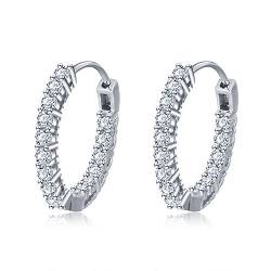 Josfeva Creolen Silber 925 Klein, Ohrringe Silber 925 Creolen, Damen Ohrringe Creolen, Klein Schlafen Unisex Kreolen Silber mit Weiß AAAAA Zirkonia, Hoop Ring Huggie Kreolen Rund Klapp-Creolen von Josfeva