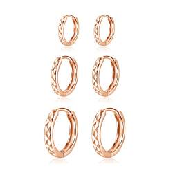 Josfeva Creolen Silber 925 Ohrringe, 925 Sterling Silber Rose Gold Damen Creolen Ohrringe Set, 3 Paare Klein Schlafen Creolen Ohrring Set, Silber Unisex Creolen Kreolen Ohrringe Set in 10, 12, 14mm von Josfeva