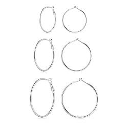 Josfeva Creolen Silber 925 Set, 925 Sterling Silber Creolen Ohrringe Groß, 40/50 / 60mm Damen Silber Creolen, Endless Huggie Rund Kreolen, Klapp-Creolen Ohrhänger Ohrringe für Frauen Mädchen von Josfeva