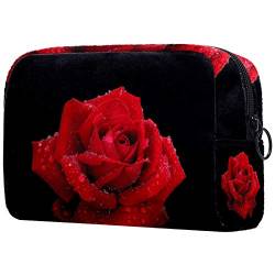 Kleine Make-up-Tasche, rote Rose, Reise-Kulturbeutel, tragbare Kosmetiktasche für Damen, Mädchen, Geschenke, tägliche Aufbewahrung, Organizer von Josidd
