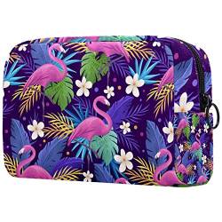Kleine Make-up-Tasche, tropische Flamingo-Blumen, Reise-Kulturbeutel, tragbare Kosmetiktasche für Damen, Mädchen, Geschenke, tägliche Aufbewahrung, Organizer von Josidd