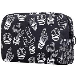 Kleine Make-up-Tasche mit schwarzem Kaktus-Muster, Reise-Kulturbeutel, tragbare Kosmetiktasche für Damen, Mädchen, Geschenke, tägliche Aufbewahrung, Organizer von Josidd