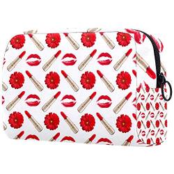 Kosmetiktasche mit rotem Kuss-Aufdruck, leicht, tragbar, Kosmetiktasche für Damen, Reiseaufbewahrung, Kulturbeutel, Organizer, Outdoor, für Mädchen und Damen von Josidd