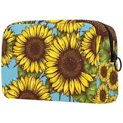 Make-up-Tasche mit Sonnenblumen-Muster, Vintage-Stil, leicht, tragbar, Kosmetiktasche für Damen, Reiseaufbewahrung, Kulturbeutel, Organizer, Outdoor, für Mädchen und Damen von Josidd