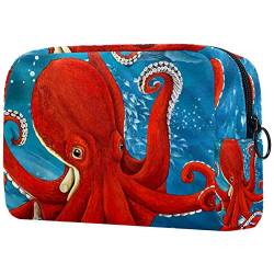 Make-up-Tasche mit rotem Oktopus, leicht, tragbar, Kosmetiktasche für Damen, Reiseaufbewahrung, Kulturbeutel, Organizer, Outdoor, für Mädchen und Damen von Josidd