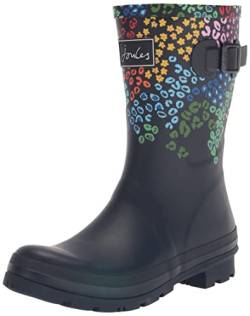 Joules Damen Molly Welly Gummistiefel, Marineblau mit Floralem Leopardenmuster, 43 EU Weit von Joules