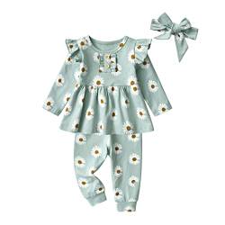 Joureker Baby Mädchen Kleidung Outfits lange Ärmel Rüsche Tops mit Print Blume + Hosen 3Pcs Set, Grün, 12-18 Monate von Joureker