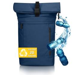 Journext TIMELESS Rolltop Rucksack mit Magnetschnalle/Wasserfest/Daypack aus recyclten Plastikflaschen/Rolltop Rucksack Herren & Damen/Uni Rucksack/Rucksack mit Laptopfach 15" (Urban Blue) von Journext