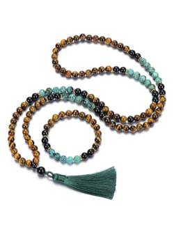 Jovivi 108 Perlen Mala Kette mit Quaste 8mm Gebetskette + Heilstein Tibetisches Armband Yoga Meditation Schmuck Set Damen von Jovivi