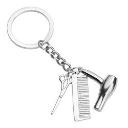Jovivi 3in1 Schönheitssalon Tools Schlüsselbund Schlüsselanhänger Haartrockner Schere Kamm Anhänger keychain Silber von Jovivi