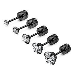 Jovivi 5 Paar Edelstahl Ohrpiercing Set Helix Knorpel Tragus Piercing Doppelkopf Design Zirkonia Ohrringe Damen Herren von Jovivi