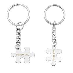 Jovivi Edelstahl Puzzle Schlüsselanhänger mit Gratis Gravur Paar Partner Schlüsselring Keychain Silber Pärchen Geschenke von Jovivi