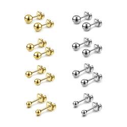 Jovivi Ohrschmuck Damen 8 Paar Ohrringe Set Kugel Ohrstecker aus Edelstahl Piercing Ohr Silber Gold, 3mm/4mm/5mm/6mm von Jovivi