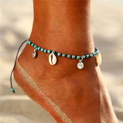 Jovono Blue Boho Perlen Fußkettchen Muschel Fußkettchen Armbänder Mode Strand Fußschmuck mit Herz für Frauen und Mädchen von Jovono