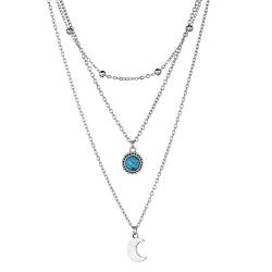 Jovono Böhö mehrschichtige Damen-Halskette mit Mond und Blaue Steine Anhänger Muster Halsband Ketten für Damen von Jovono