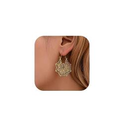 Jovono Boho Blumen Ohrringe Gold Extra Tropfen Ohrringe Vintage Ohrclip Party Ohrschmuck für Frauen und Mädchen von Jovono