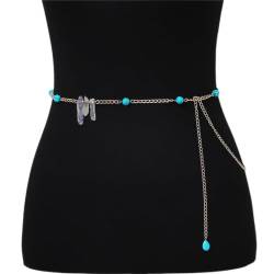 Jovono Boho Türkis Taille Ketten Gold Kristall Körperkette Klar Stein Perlen Gürtel Ketten Kleid Bauchkette Strand Party Schmuck für Frauen und Mädchen von Jovono