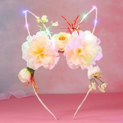 Jovono Leuchtende Osterhasenohren, Blumen-Stirnband, LED-Frühlingswaldblumen-Haarband, Kaninchen-Hochzeitsfeier-Haarschmuck für Frauen (Gelb) von Jovono
