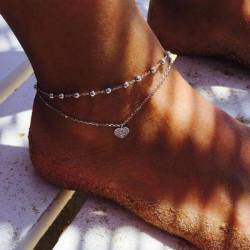 Jovono Mehrschichtige Perlen Kristall Fußkettchen Silber Fußkettchen Armbänder Mode Strand Fuß Schmuck für Frauen und Mädchen (Herz 2) von Jovono