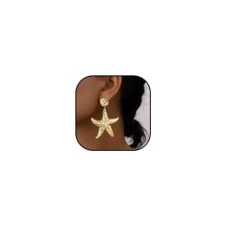 Jovono Punk-Ohrringe mit großem Seestern, Gold, übertriebener Stern, baumelnde Ohrringe, Strand-Ohrhänger für Frauen und Mädchen von Jovono