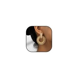 Jovono Punk-Ohrringe mit hohlen Kreisen, goldfarbene, übertriebene Ohrringe, Perlen, baumelnde Ohrringe für Frauen und Mädchen von Jovono
