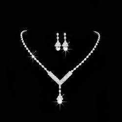 Jovono Strass Hochzeit Halskette und Ohrring Set Splitter Brautschmuck Sets Kristall Schmuck Sets für Frauen von Jovono