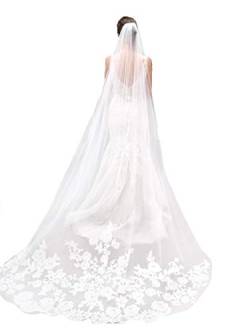 Yean Bridal romantische Haarschleier mit Spitze, bodenlangen Schleier Hochzeit Kathedrale Zubehör mit Kamm für von Jovono