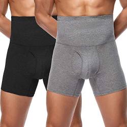 Joweechy Boxershorts Herren Hohe Taille Bauchweg Unterhose Dehnbar Baumwolle Figurformende Sports Trunks Retroshorts Unterwäsche B/G/2XL von Joweechy